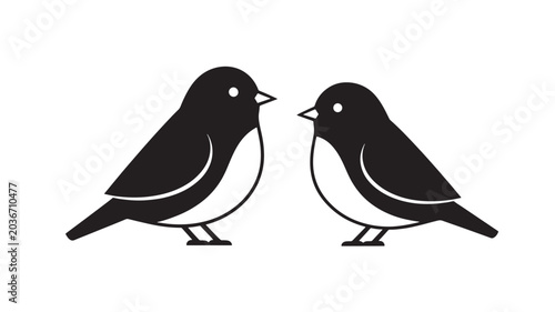 Tableau sur toile Birds with Sleek Black and White Minimal Outlines, Standing Side by Side in a Charming and Cute Vector Illustration
