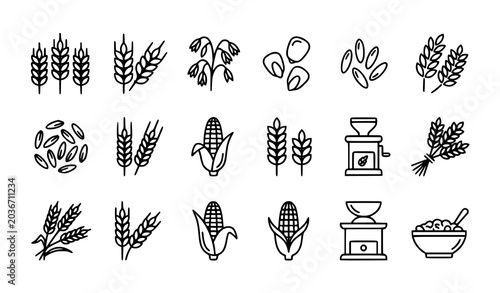 Tableau sur toile Agriculture and cereal grains vector icon set