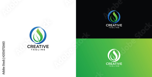 Photos Vibrant green leaf logo design nestled within an abstract oval, symbolizing orga
