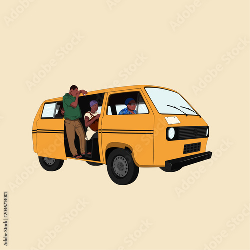 Bild auf Leinwand Nigerian danfo minibus with conductor and passengers, Lagos public transport fla