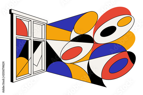 Abstract Geometric Window Design with Colorful Modern Shapes Illustration
