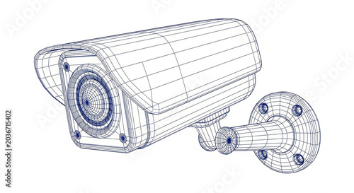 A detailed vector graphic of a security camera mounted on a wall bracket for surveillance applications.