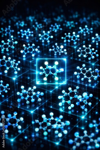 Molecular Structure Abstract Digital Background: Biotechnology, Chemistry, Pharmaceutical Research, Nanotechnology Science, Physics Laboratory Innovation, Data Analysis Technology Concept