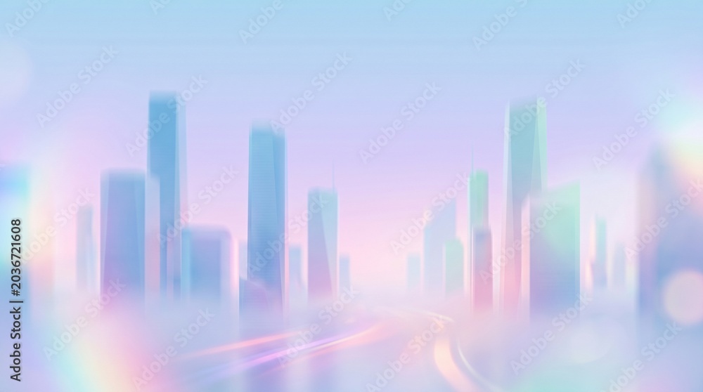 Fototapeta premium Abstract financial growth chart with glowing bars in soft pink and blue gradient background