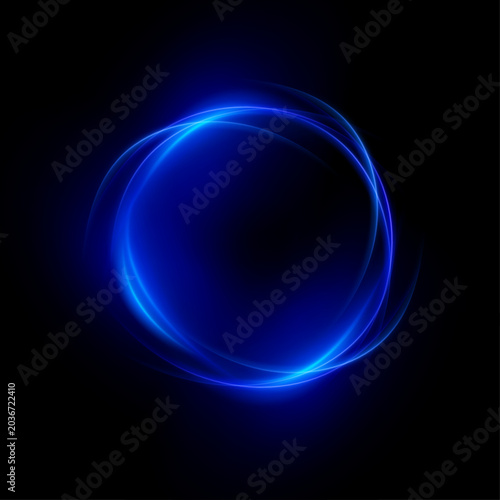 Abstract glowing blue light ring on dark background with futuristic energy effect