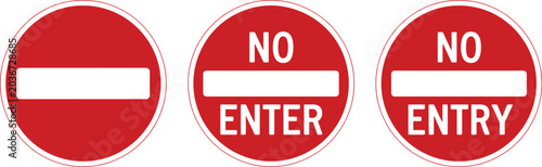 Fotografía No entry, sign set vector, red circular restricted access and traffic stop symbols for safety and warning signage design