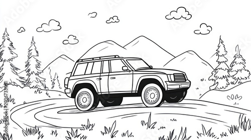Cartoon SUV on winding mountain road