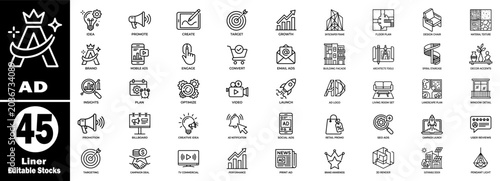 Quadro su tela Advertising icons set, with marketing strategy concepts, creative idea, brand awareness, social ads, and promotion symbols