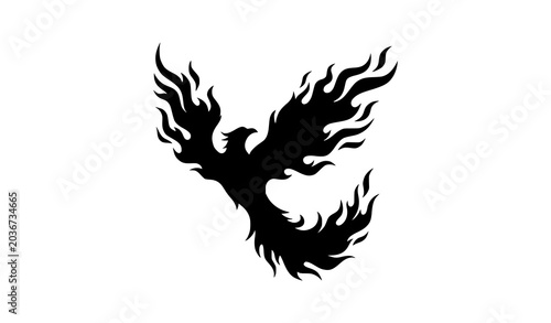 Photos Phoenix Bird Silhouette Rising from Fire, Mythical Creature Vector Illustration