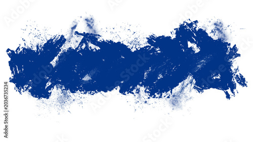 Royal blue grunge brush stroke banner with halftone pattern, transparent background PNG, abstract distress dark cobalt paint splash