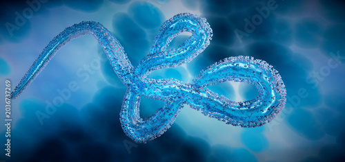 Medical 3d illustration of ebola virus, Microscopic 3D illustration of Ebola virus floating in a dark blue fluid environment