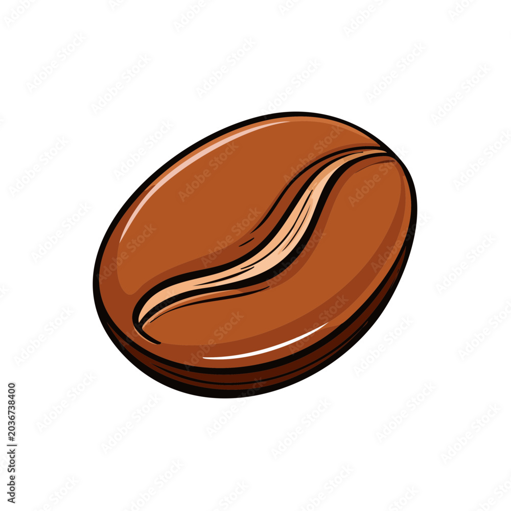 Fototapeta premium Isolated illustration of a single brown coffee bean with a visible groove
