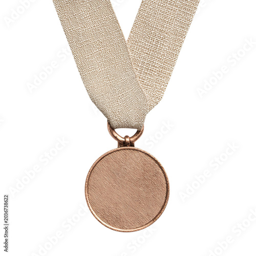 PNG of Bronze medal with a textured surface and beige ribbon, symbolizing achievement and success.