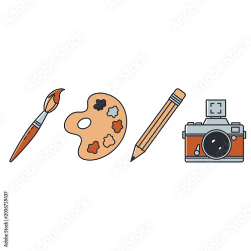 Creative arts and photography tools icon set illustration.