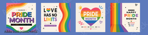 Foto Pride Month Social Media Post Set with Rainbow Colors and Modern Typography