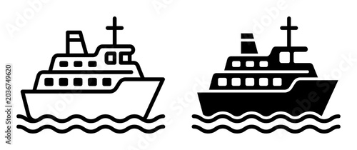 Ship icons, ferry symbols, boat illustrations, nautical graphics, vector set