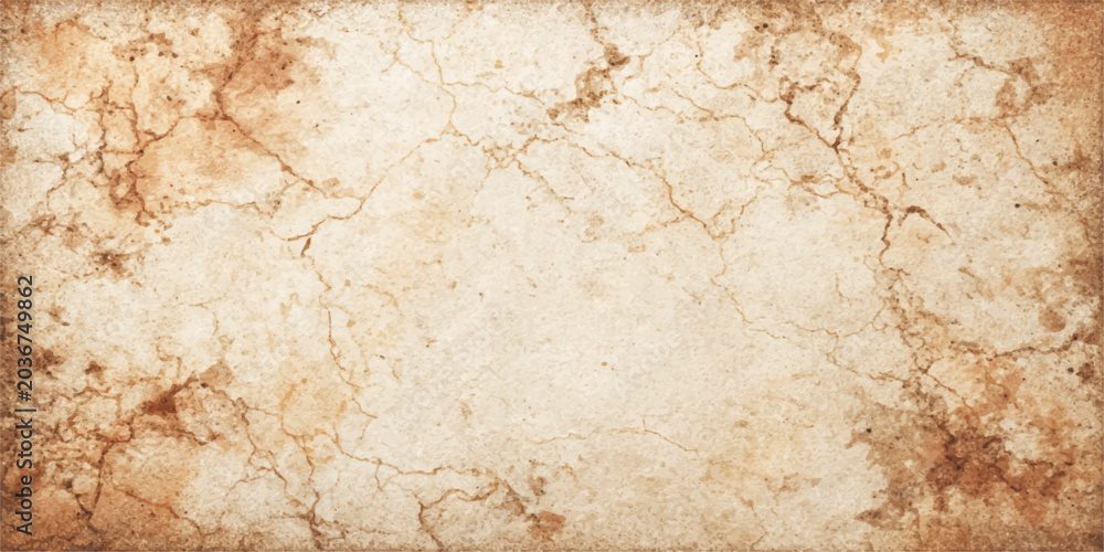 Fototapeta premium An ancient vintage parchment paper texture with a stained grunge surface on an old rough brown wood background