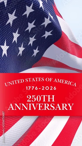 250th anniversary of american independence day; concept of us american 2026 holiday celebration with national flag colors and text; complete last minute design