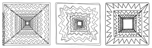 Fotografi Geometric square tunnel patterns with recursive perspective lines in black and w