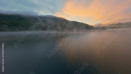 Stunning Pastel Sunset Sky and Lake Horizon Aerial
