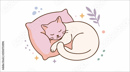 Φωτογραφία Sleeping Cat Pastel Illustration