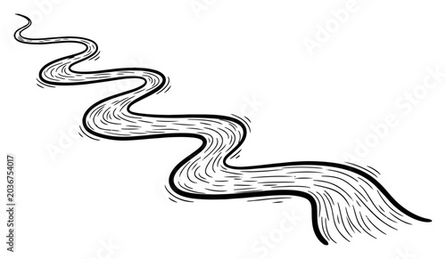 Obraz na płótnie Winding river with interior flowing lines in minimalist perspective style