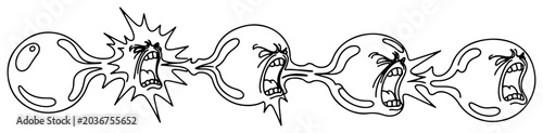 Quadro su tela Series of screaming faces showing anger and rage in minimalist line art style