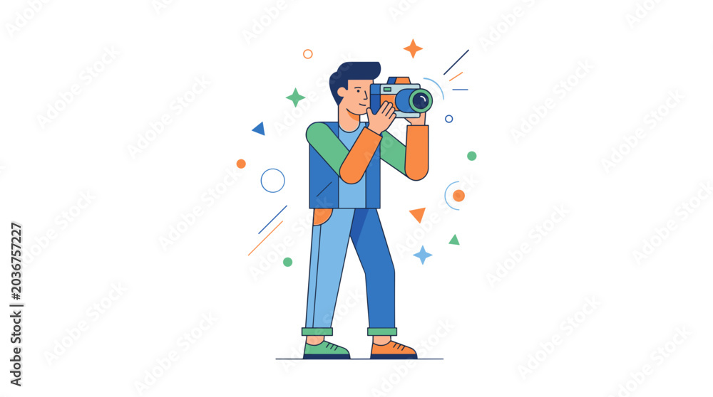 Fototapeta premium Young photographer taking a picture with a professional camera