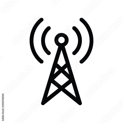 Fotografie Radio tower silhouette with radiating waves on a white background