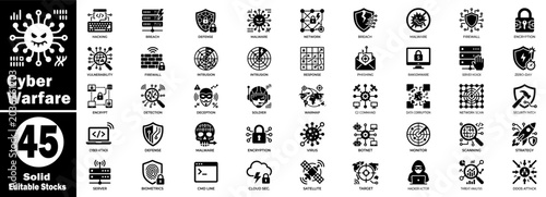 Cuadro en lienzo Cyber warfare solid vector icon set