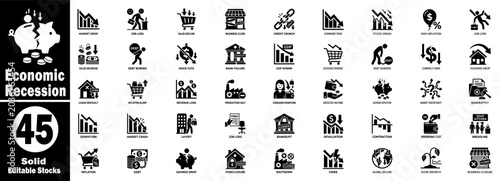 Photos Economic recession solid icon set