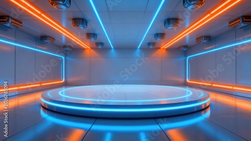 Futuristic room with neon lights