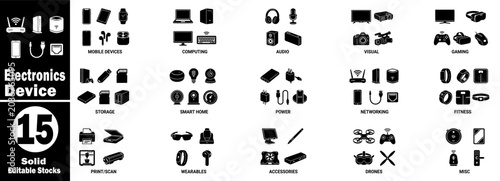 Obraz na płótnie Electronic device technology equipment solid icon set