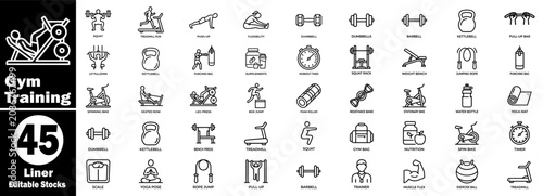 Foto Gym training line icons pack