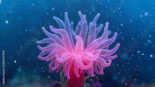 Vibrant Pink Sea Anemone on a Tropical Coral Reef Underwater