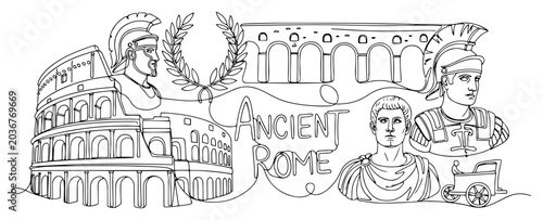 Quadro su tela Continuous line art illustration of Ancient Rome featuring Colosseum centurion e