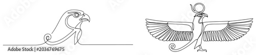 Fotografía Continuous line drawing and detailed symbol of Egyptian god Horus as a falcon