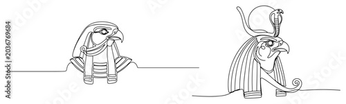 Fotografie Continuous one line drawing of ancient Egyptian god Horus showing falcon head wi