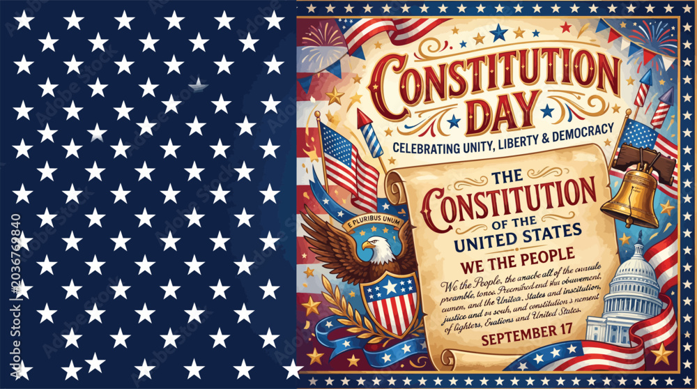 Obraz premium Constitution day patriotic design featuring american flag and legal document imagery
