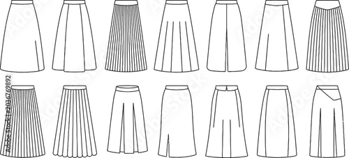 Foto Fashion Skirt Illustrations, Vector Skirt Designs, Pleated Skirt Patterns, Black