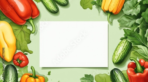 Colorful vegetables border, blank space for text, healthy eating