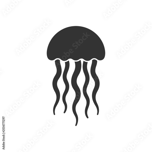 Jellyfish Silhouette On White Background Simple Marine Creature Icon