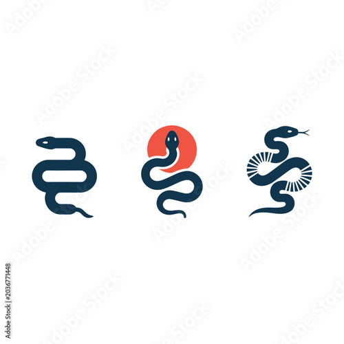Foto Three coiled snake illustrations vector graphics on a white background