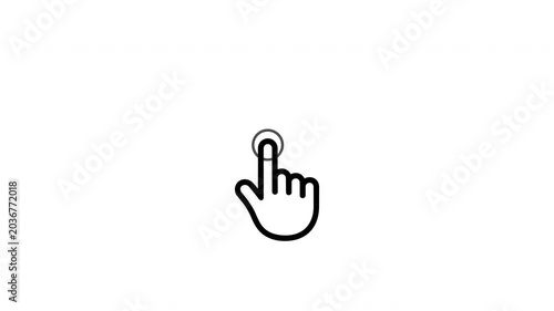 Click cursor icon animation, pointing finger moving hand symbol for digital interaction on white background.
