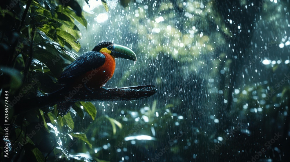 Obraz premium Toucan in Rainforest Rain (17)