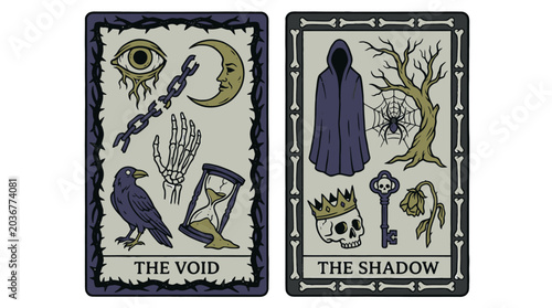 Schilderij op canvas Mysterious tarot cards illustration depicts void and shadow symbolism