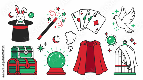 Canvastavla An illustration of magic tricks on a table with cards and crystal ball