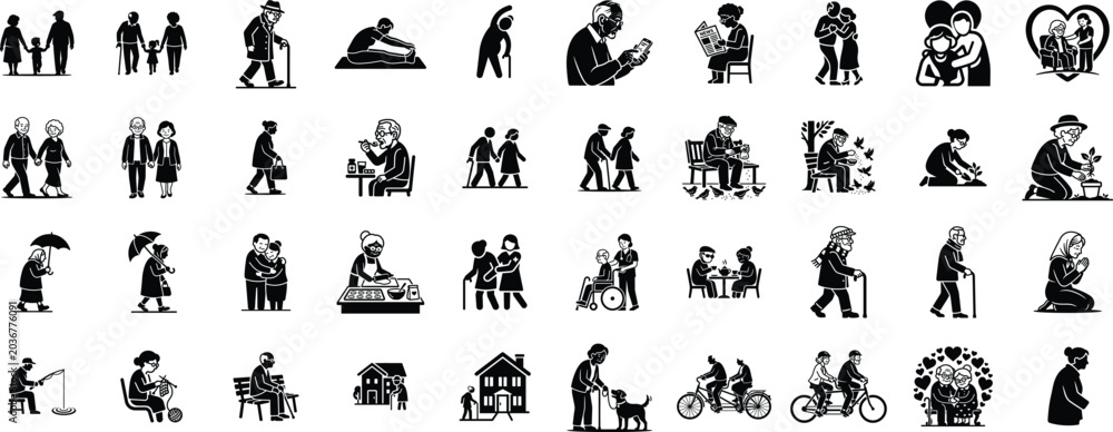 Fototapeta premium Elderly care and senior lifestyle vector illustrations