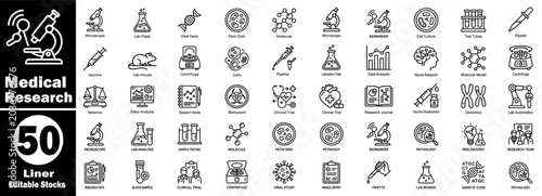 Fotografía Medical research line icon set