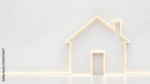 Outline of a house in bright light on a plain background showing a simple logo or icon design